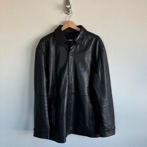 Black 100% Leather Trench Jacket  Size Large